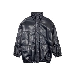 大量訂製黑色PU仿皮時裝外套  橡根下擺  抽繩企領款式設計 HIP HOP  啪鈕設計  FA395 大量訂製黑色PU仿皮時裝外套  橡根下擺  抽繩企領款式設計 HIP HOP  啪鈕設計  FA395